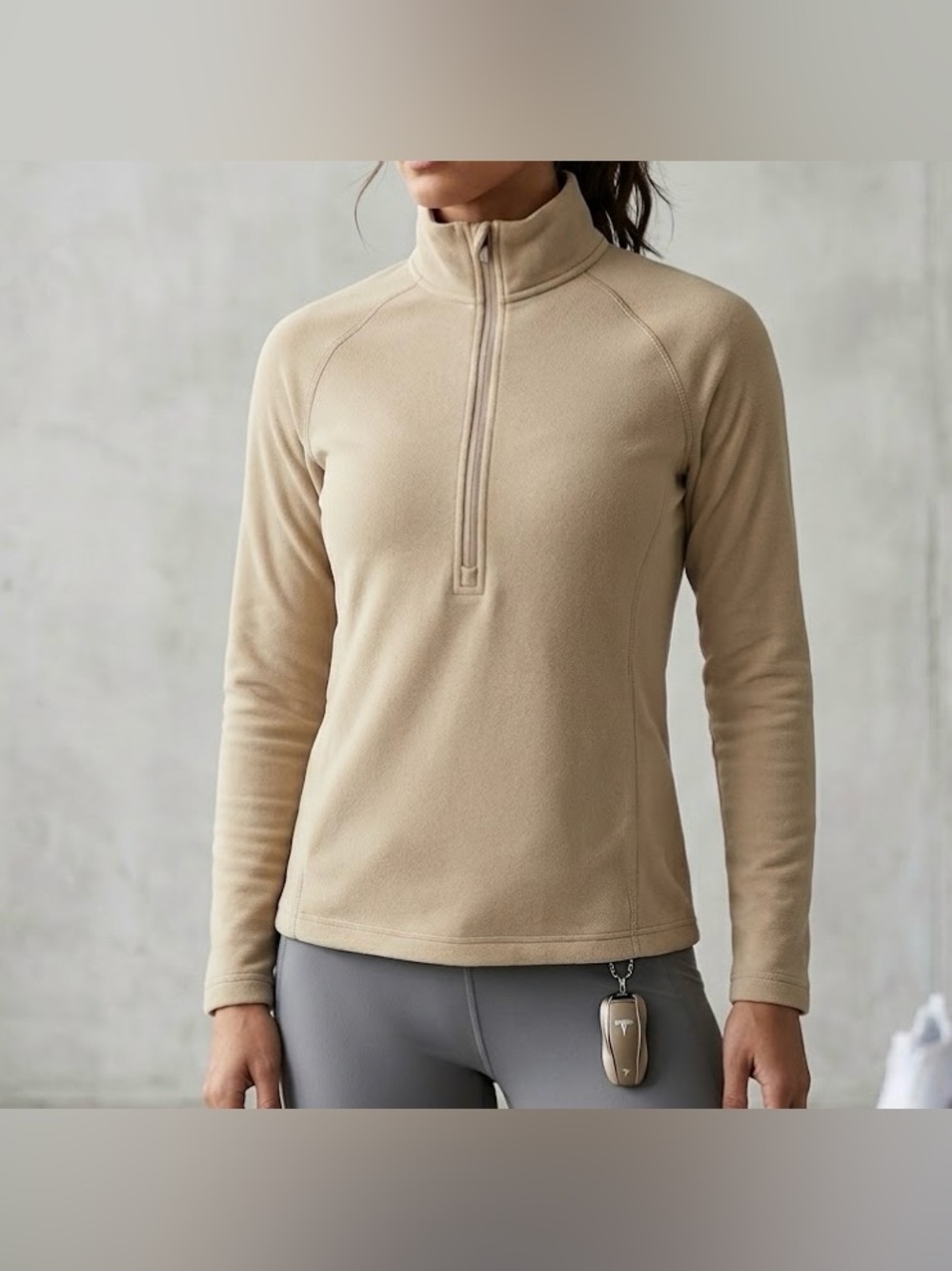 TESLA || 1/2 Zip Fleece Pullover Jacket in Beige Tan - SZ Medium